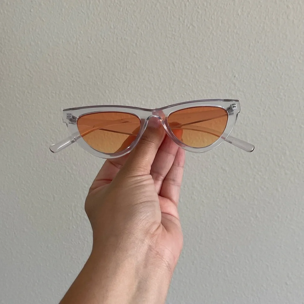 Stylish Clear Gray Frame Sunglasses with Orange Lenses